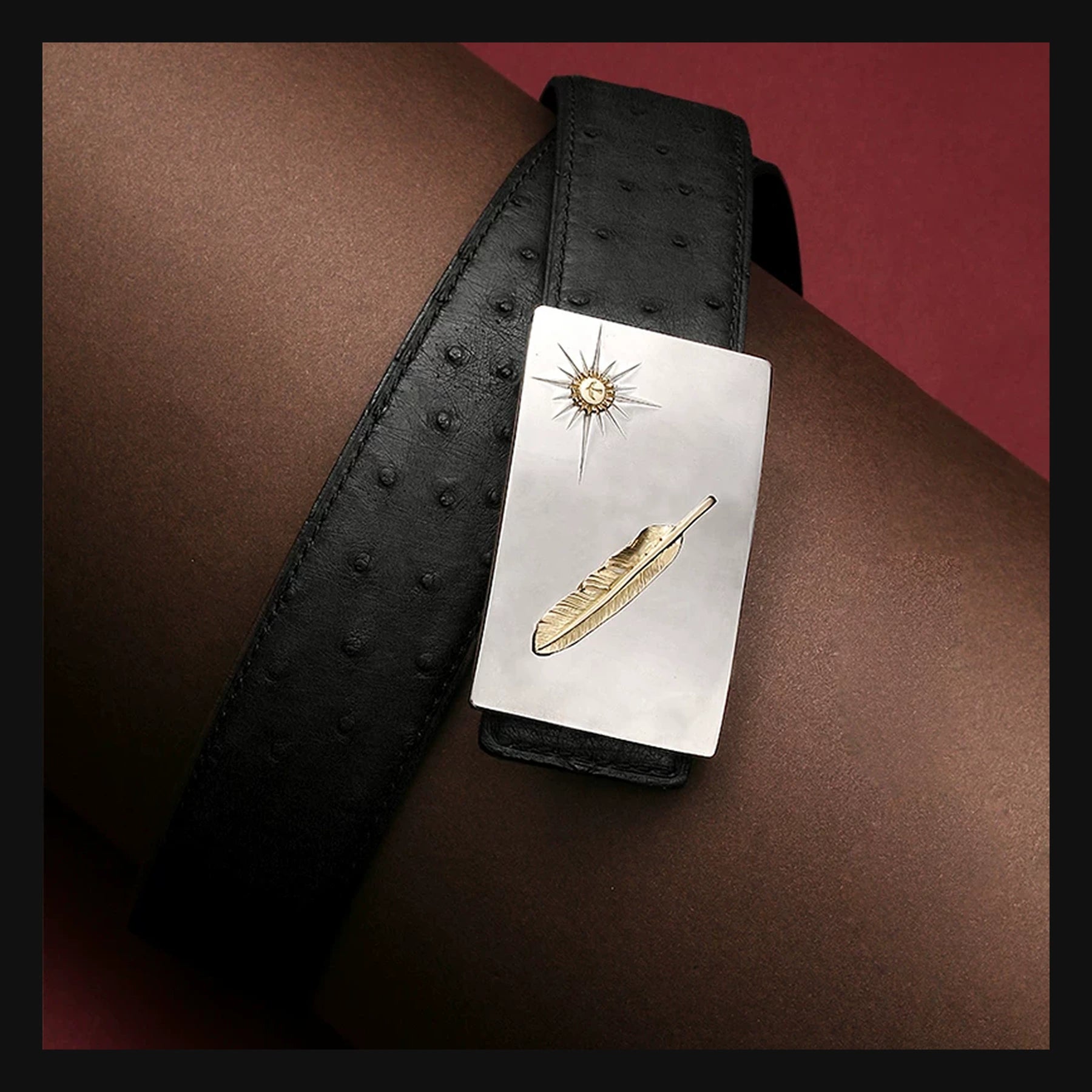 Falcon Feather Ostrich Leather Biker Belt product view