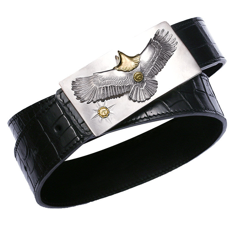 Falcon Silver Crocodile Leather Biker Belt — product view