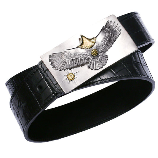Falcon Silver Crocodile Leather Biker Belt — product view