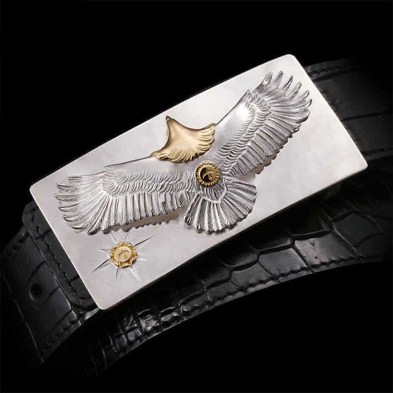 Falcon Silver Crocodile Leather Biker Belt — detail view 1