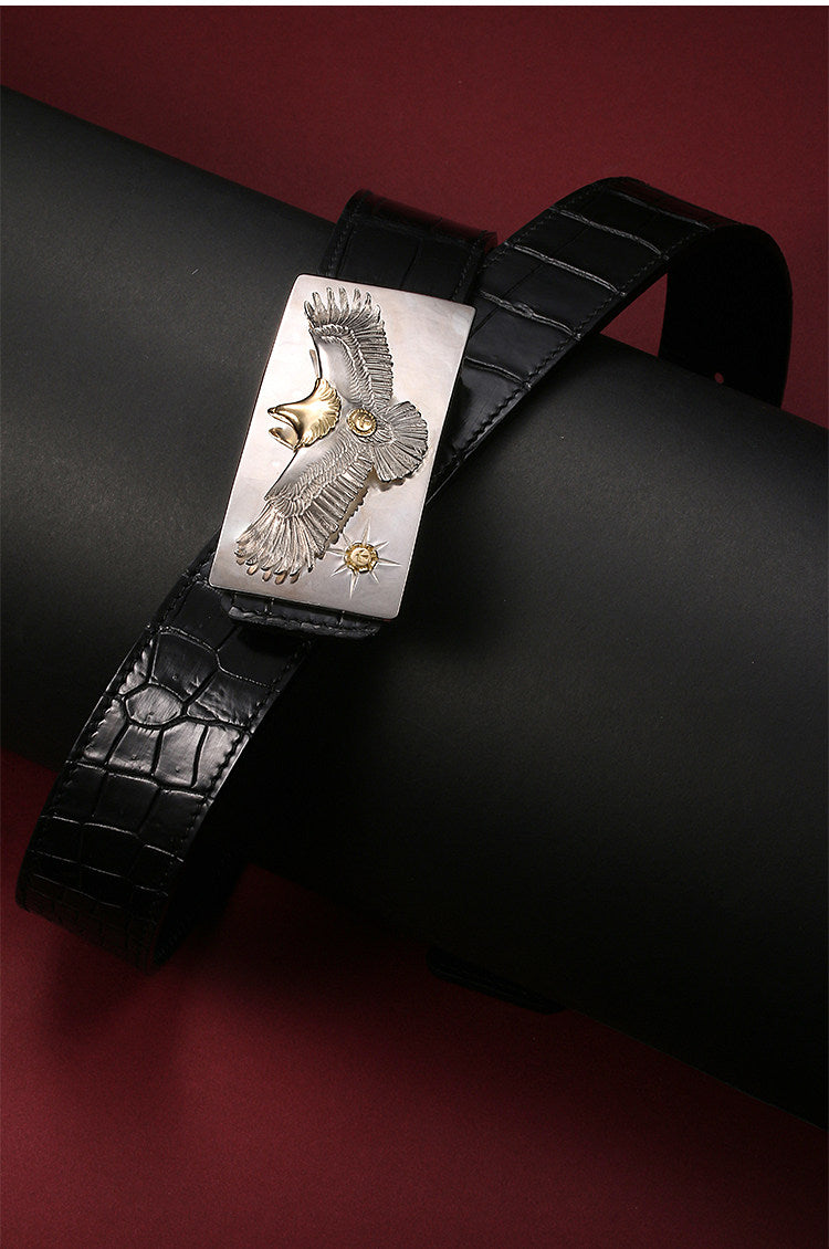 Falcon Silver Crocodile Leather Biker Belt — detail view 3