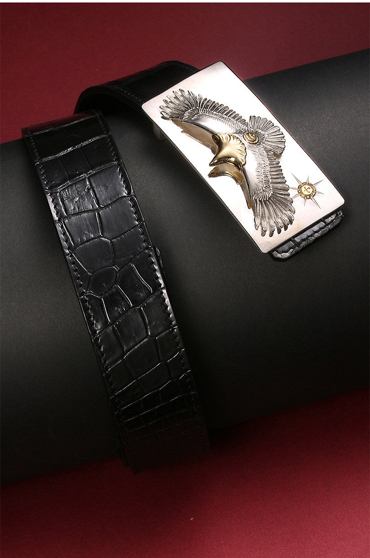 Falcon Silver Crocodile Leather Biker Belt — detail view 4