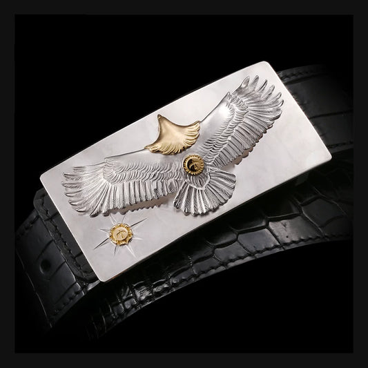 Falcon Silver Crocodile Leather Biker Belt product view