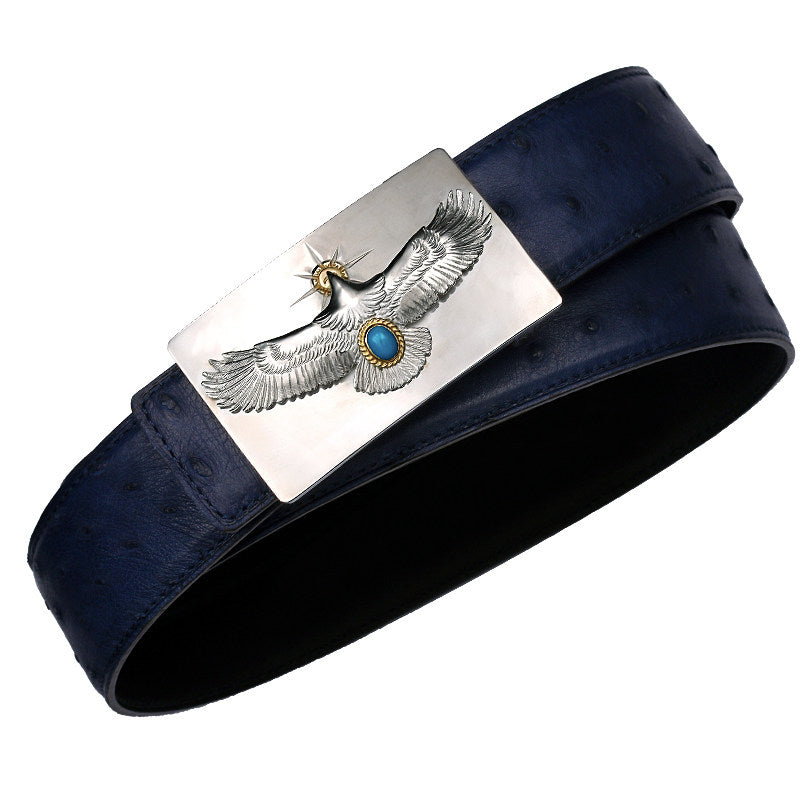 Falcon Turquoise Ostrich Leather Biker Belt — product view