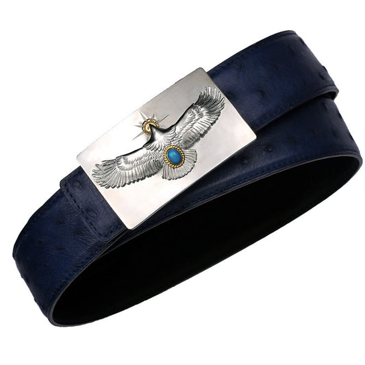 Falcon Turquoise Ostrich Leather Biker Belt — product view