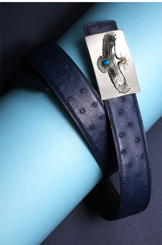 Falcon Turquoise Ostrich Leather Biker Belt — detail view 1