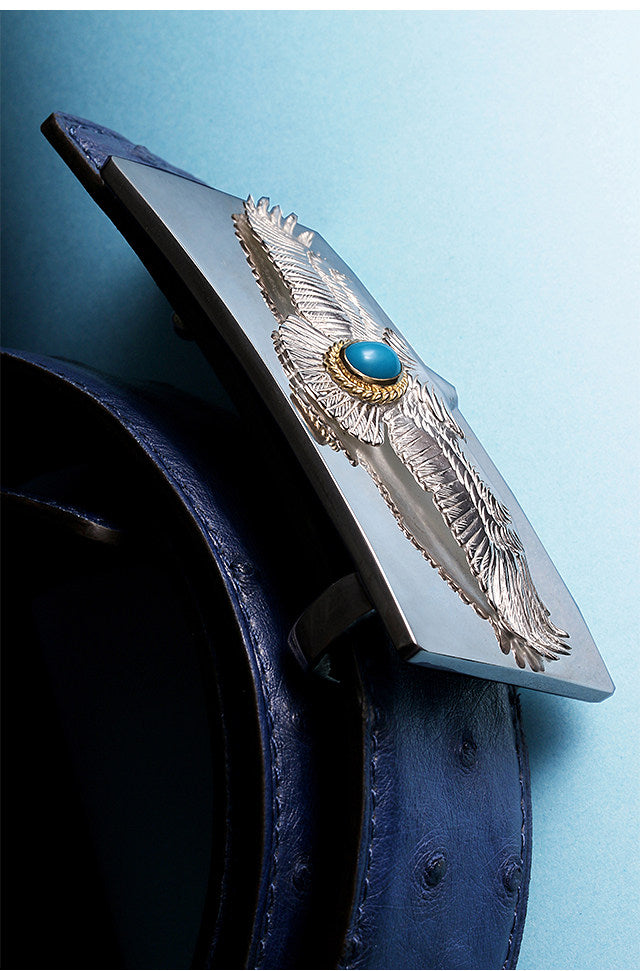 Falcon Turquoise Ostrich Leather Biker Belt — detail view 4
