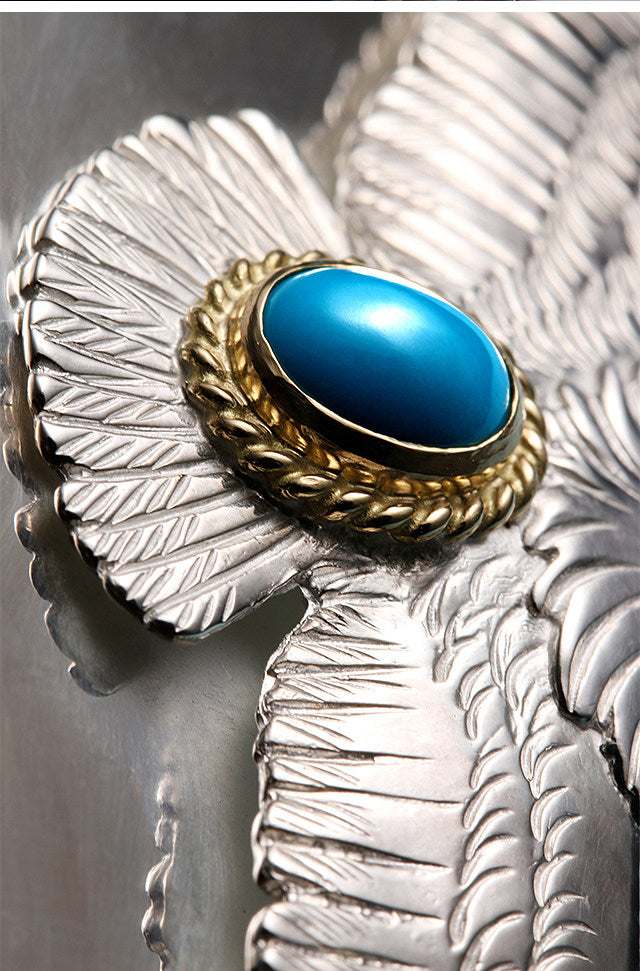 Falcon Turquoise Ostrich Leather Biker Belt — detail view 8