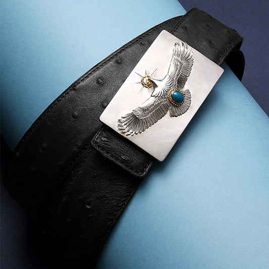 Falcon Turquoise Ostrich Leather Biker Belt — detail view 11