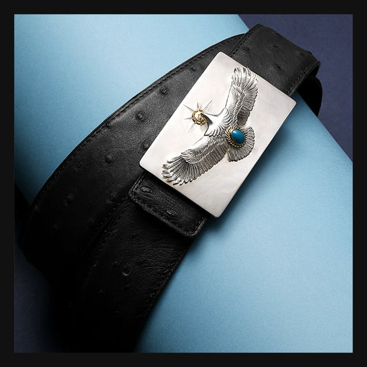 Falcon Turquoise Ostrich Leather Biker Belt product view