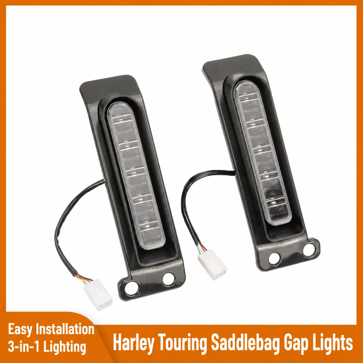 Pair of Fangster 090303 Harley Touring saddlebag gap lights with 3-in-1 lighting