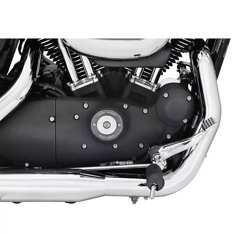 Chrome Fangster forward controls installed on a Harley-Davidson Sportster XL motorcycle