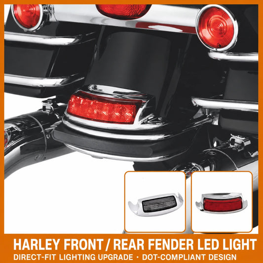 Fangster Harley Touring front and rear fender LED light installed with red and smoke lens options