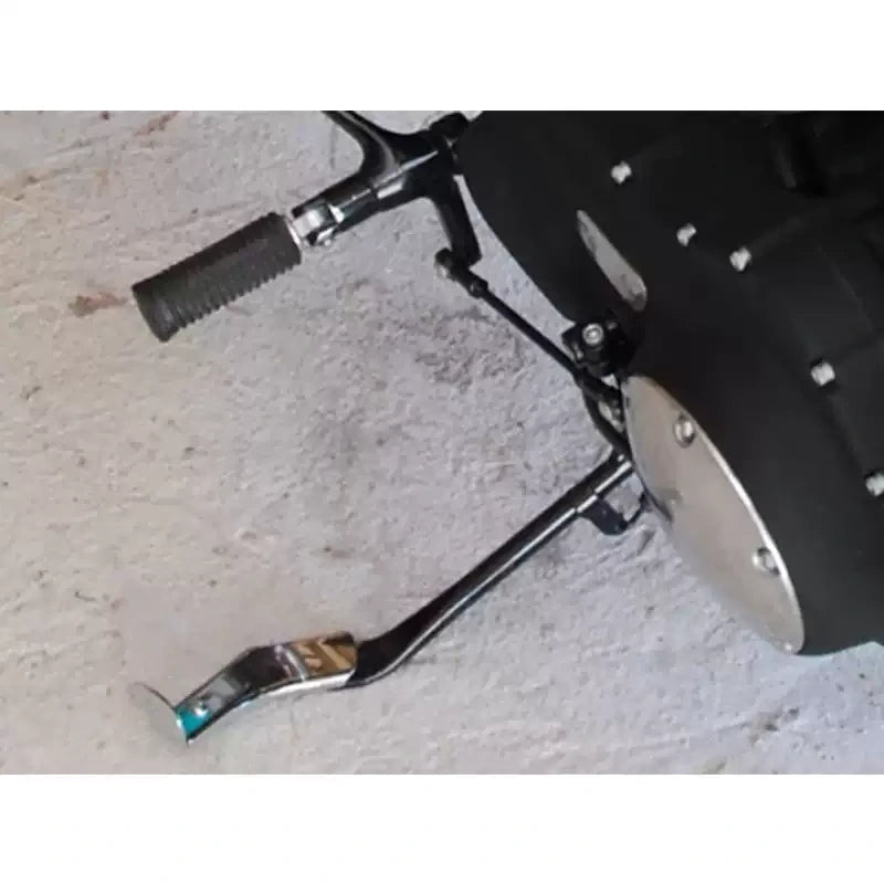 Harley motorcycle side stand with Fangster kickstand extension in use