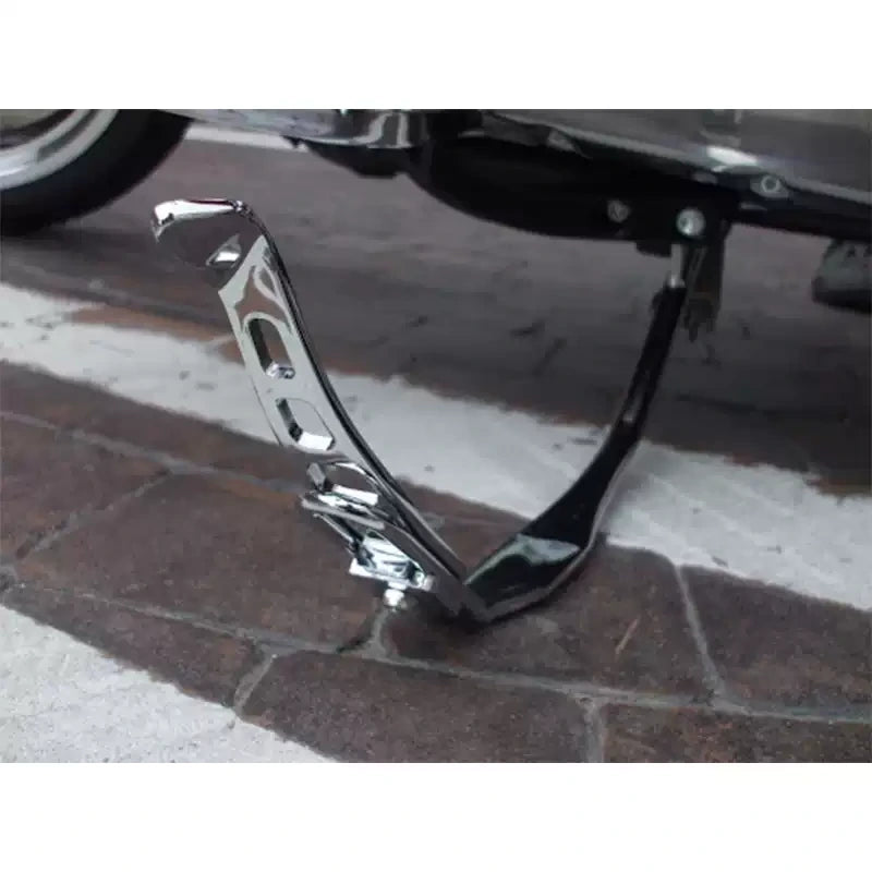 Fangster side stand extension installed on a Harley Touring motorcycle