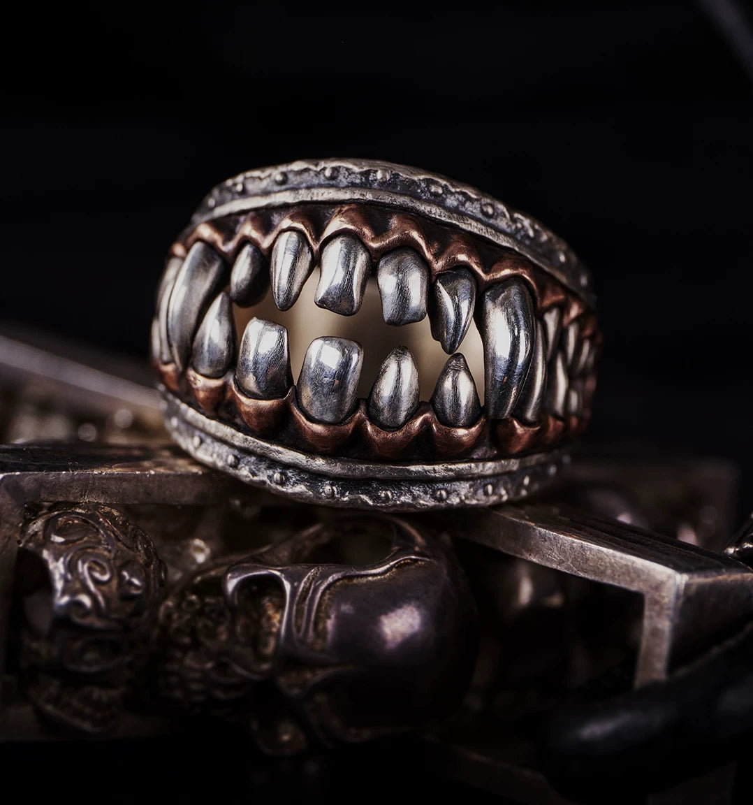 Fierce Teeth Skull 925 Sterling Silver Biker Ring – view 1