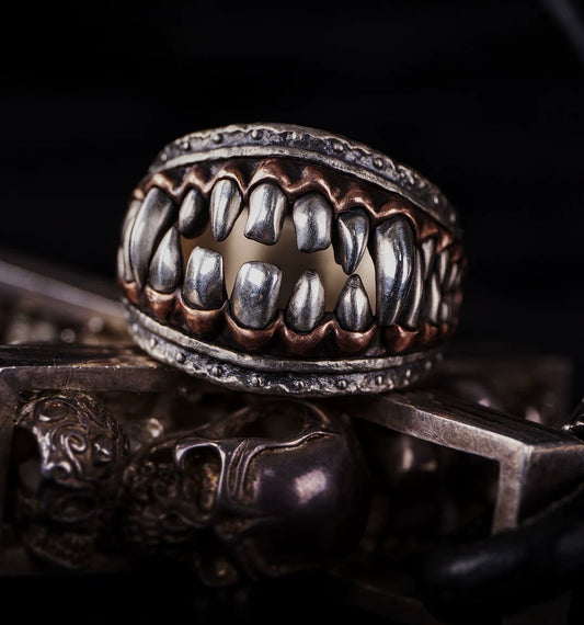 Fierce Teeth Skull 925 Sterling Silver Biker Ring – view 1