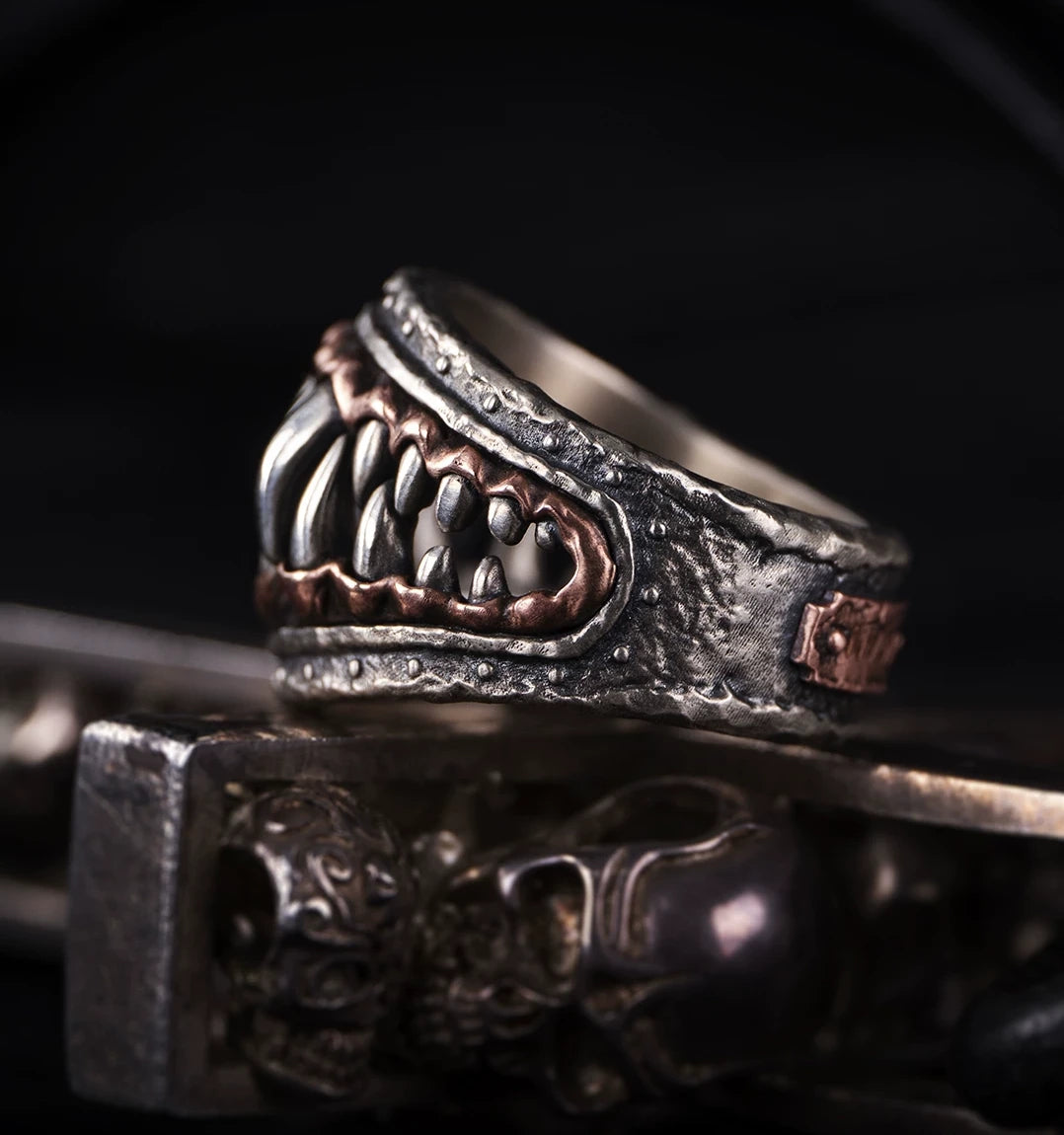 Fierce Teeth Skull 925 Sterling Silver Biker Ring – view 4