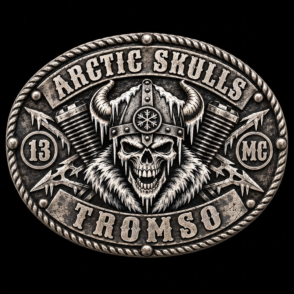 Antique Silver custom motorcycle club belt buckle