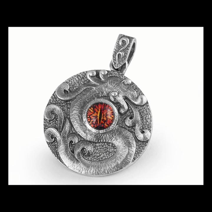 Fire Dragon eye sterling silver biker pendant