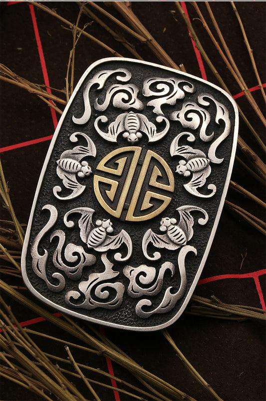 Five Bats Longevity Silver Shark Leather Biker Belt — detail view 3