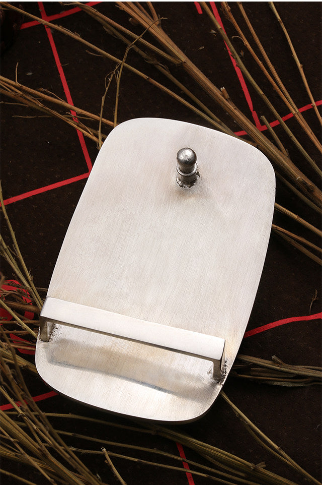 Five Bats Longevity Silver Shark Leather Biker Belt — detail view 4