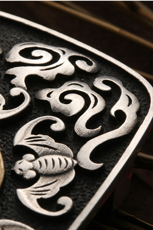 Five Bats Longevity Silver Shark Leather Biker Belt — detail view 6