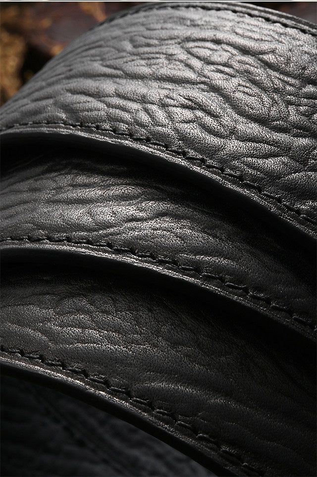 Five Bats Longevity Silver Shark Leather Biker Belt — detail view 10