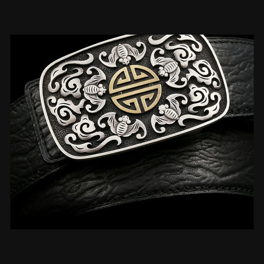 Five Bats Longevity Silver Shark Leather Biker Belt product view