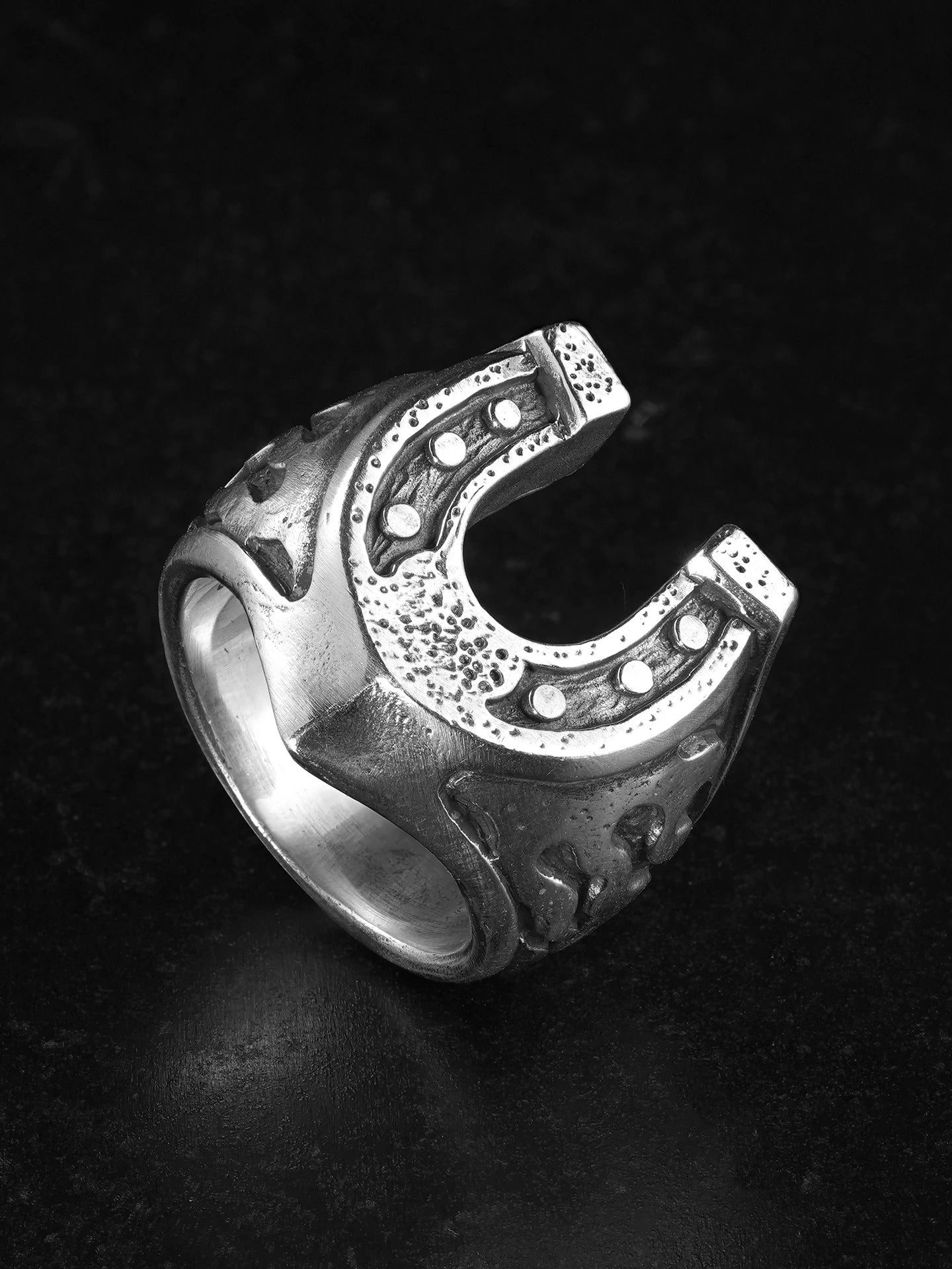 Flaming Knight Horseshoe 925 Sterling Silver Biker Ring product view 2