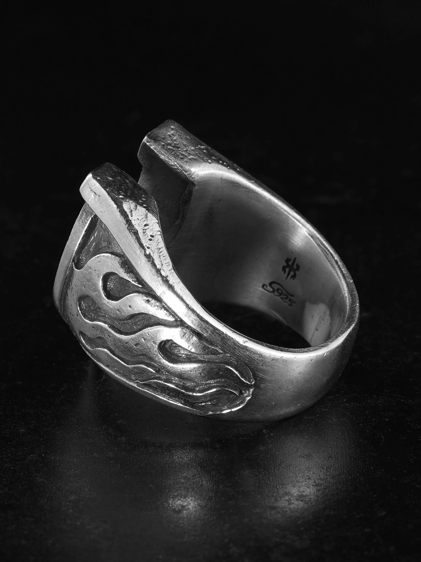 Flaming Knight Horseshoe 925 Sterling Silver Biker Ring product view 3