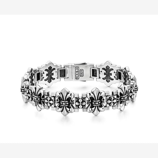 Fleur-de-Lis Cross Sterling Silver Biker Bracelet – product view