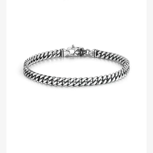 Fleur-de-Lis Cuban Link Silver Biker Bracelet – product view