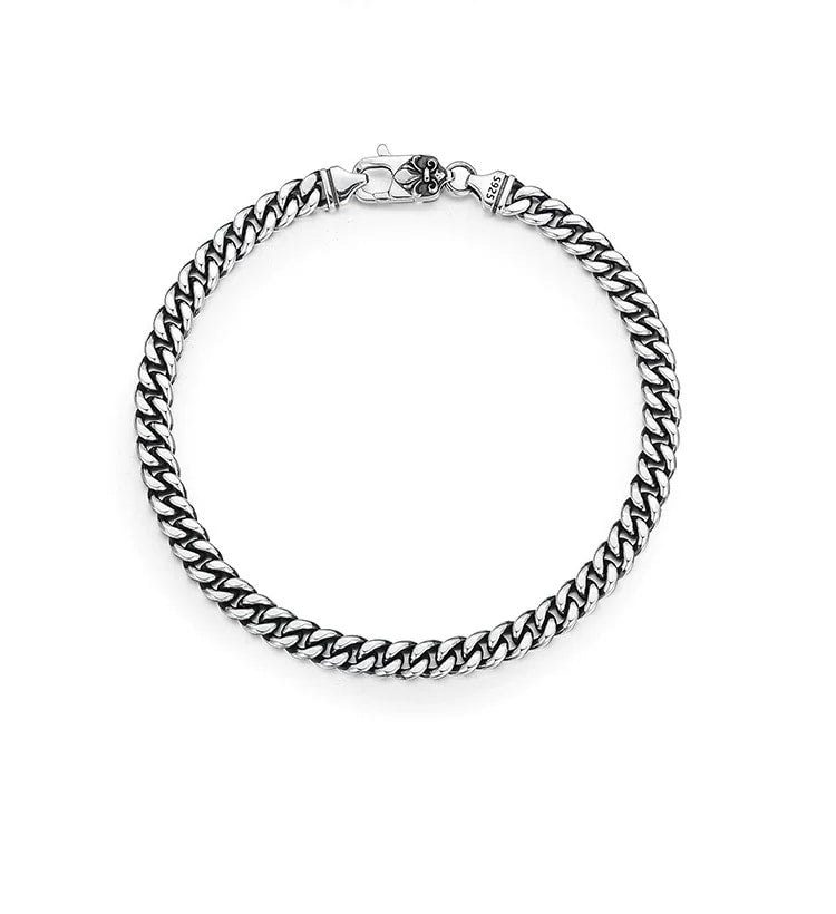 Fleur-de-Lis Cuban Link Silver Biker Bracelet – design view 1