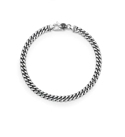 Fleur-de-Lis Cuban Link Silver Biker Bracelet – design view 1