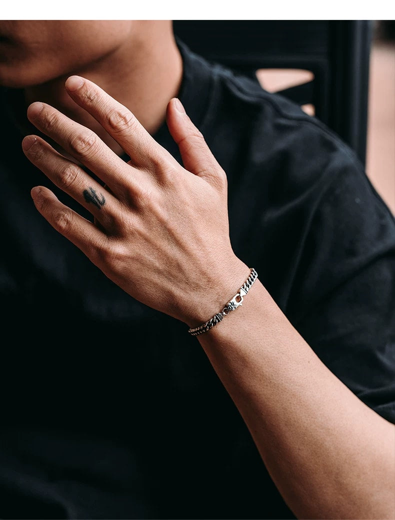 Fleur-de-Lis Cuban Link Silver Biker Bracelet – design view 3