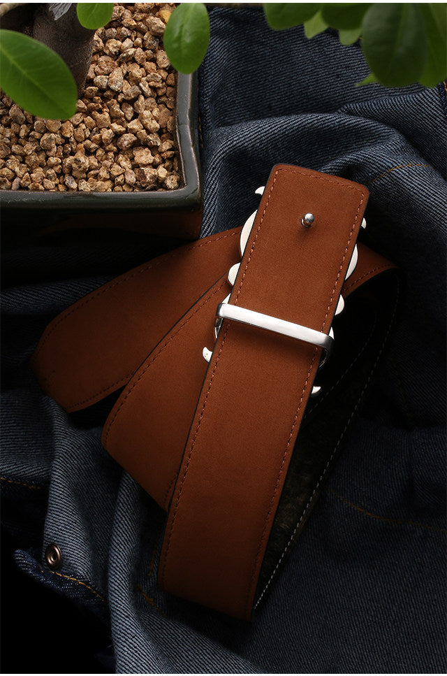 Floral Silver Leather Biker Belt — detail view 3