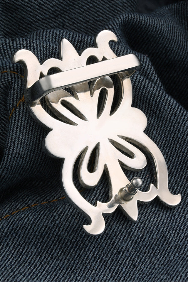 Floral Silver Leather Biker Belt — detail view 5