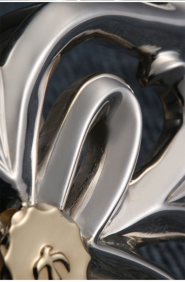 Floral Silver Leather Biker Belt — detail view 7