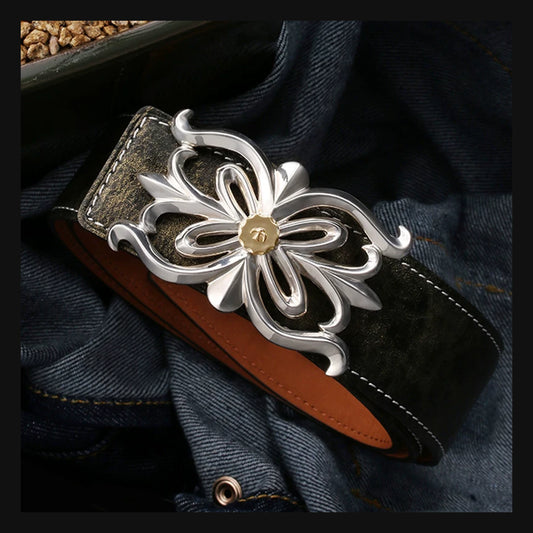 Floral Silver Leather Biker Belt product view