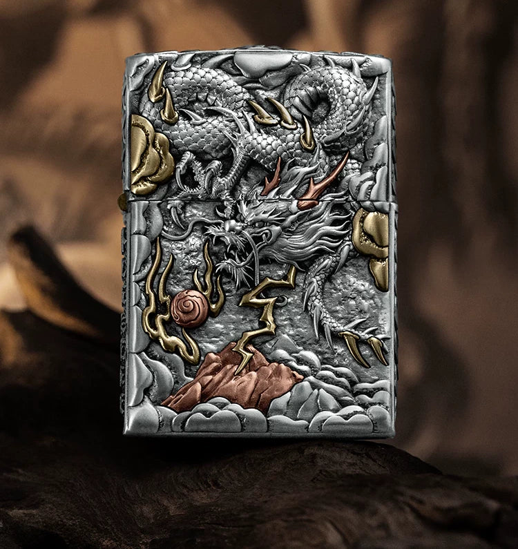 Flying Dragon 3D Relief Biker Lighter – product-only front view