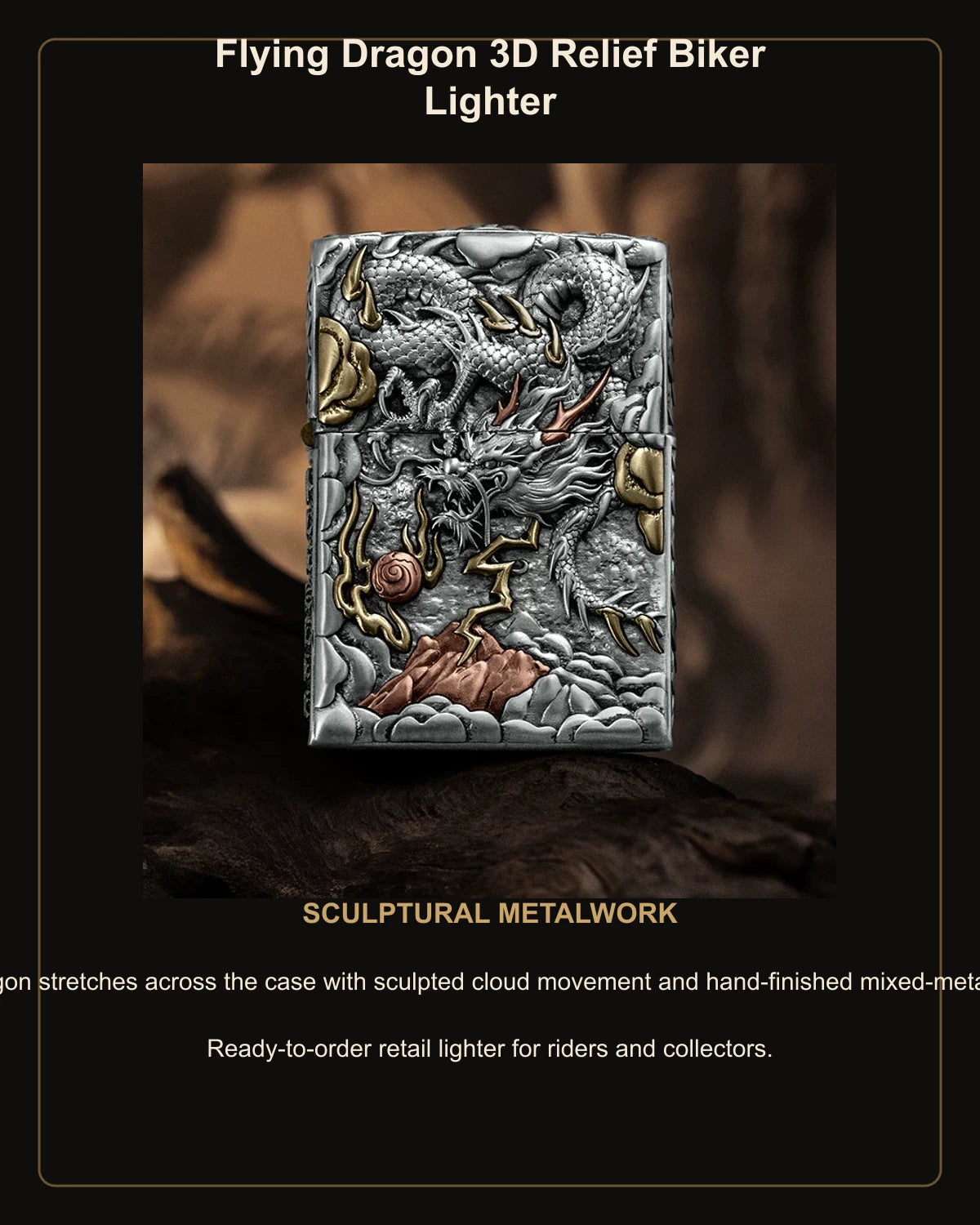 Flying Dragon 3D Relief Biker Lighter – English design story