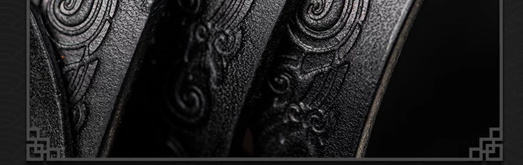 Flying Dragon and Koi Full-Grain Leather Biker Belt with Brass Buckle – Full-grain leather detail