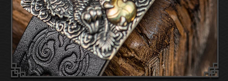 Flying Dragon and Koi Full-Grain Leather Biker Belt with Brass Buckle – Leather tooling detail