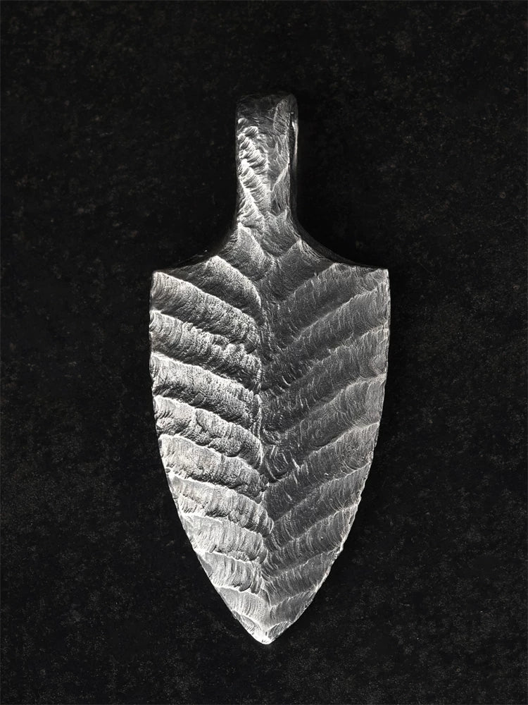 Large forged arrowhead sterling silver biker pendant front