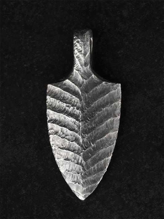 Large forged arrowhead sterling silver biker pendant front