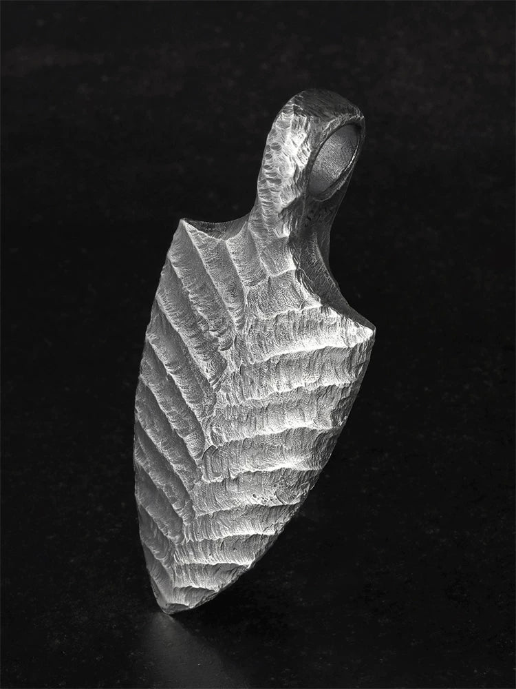 Large sterling silver arrowhead pendant side view