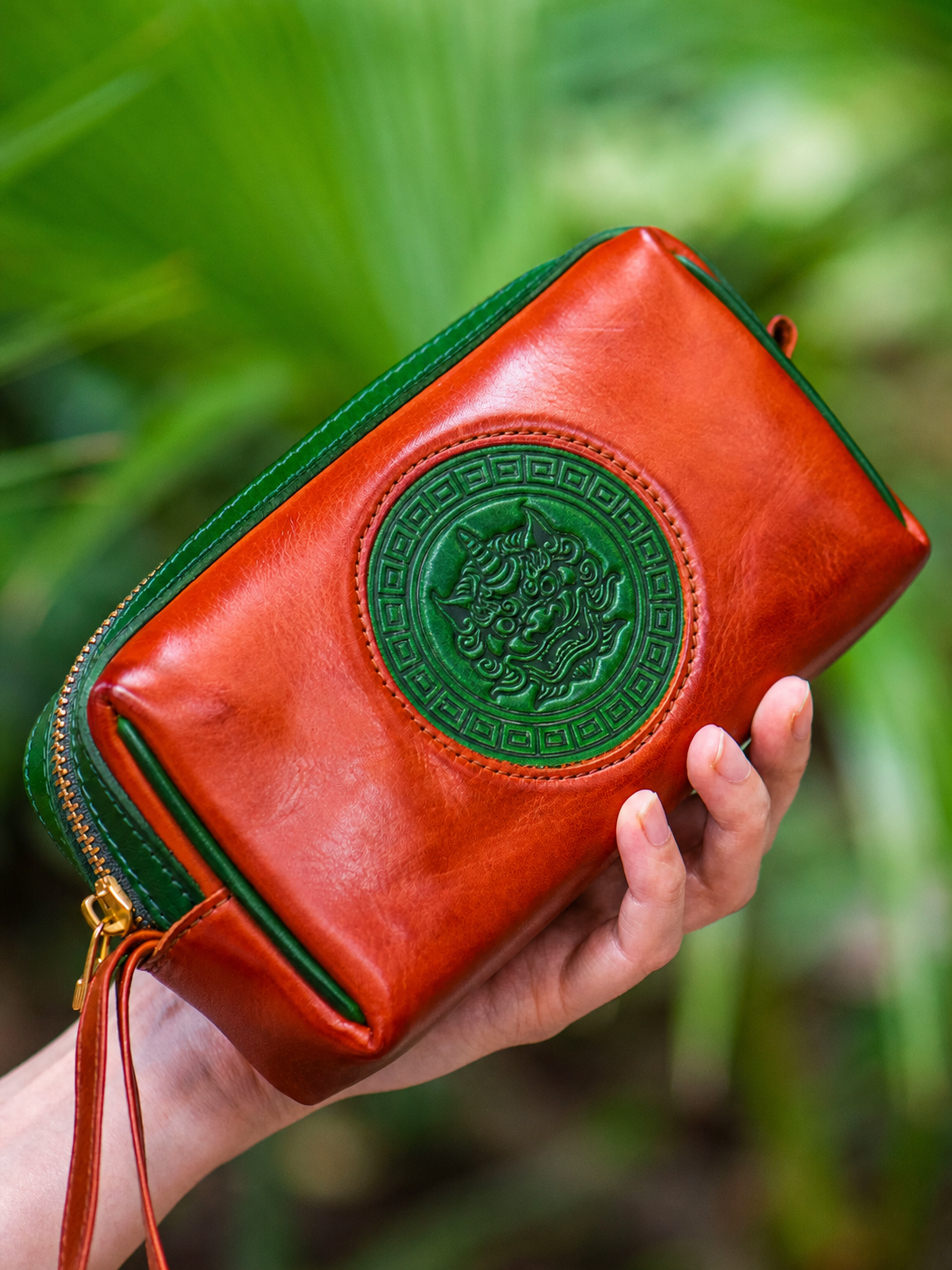 reddish brown fortune guardian biker clutch wallet handheld view