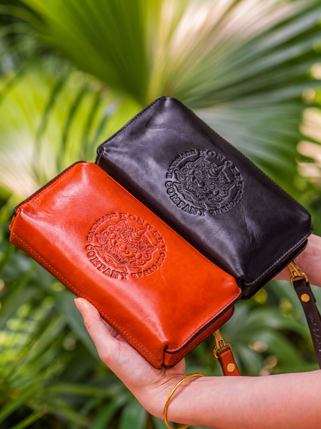 reddish brown and mocha fortune guardian leather biker wallets