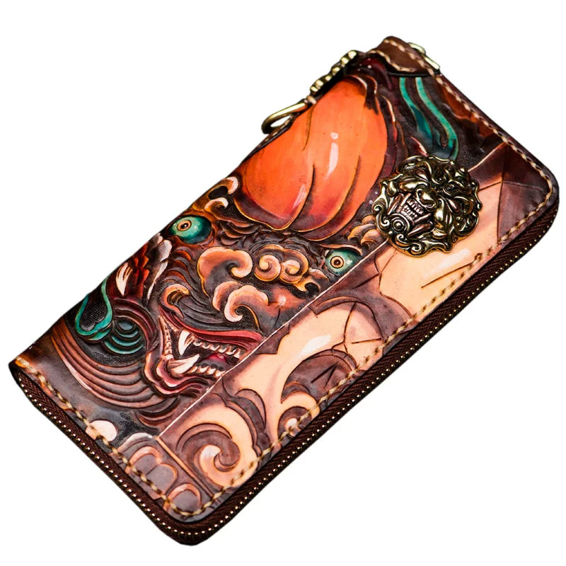 fortune lion leather wallet on white background